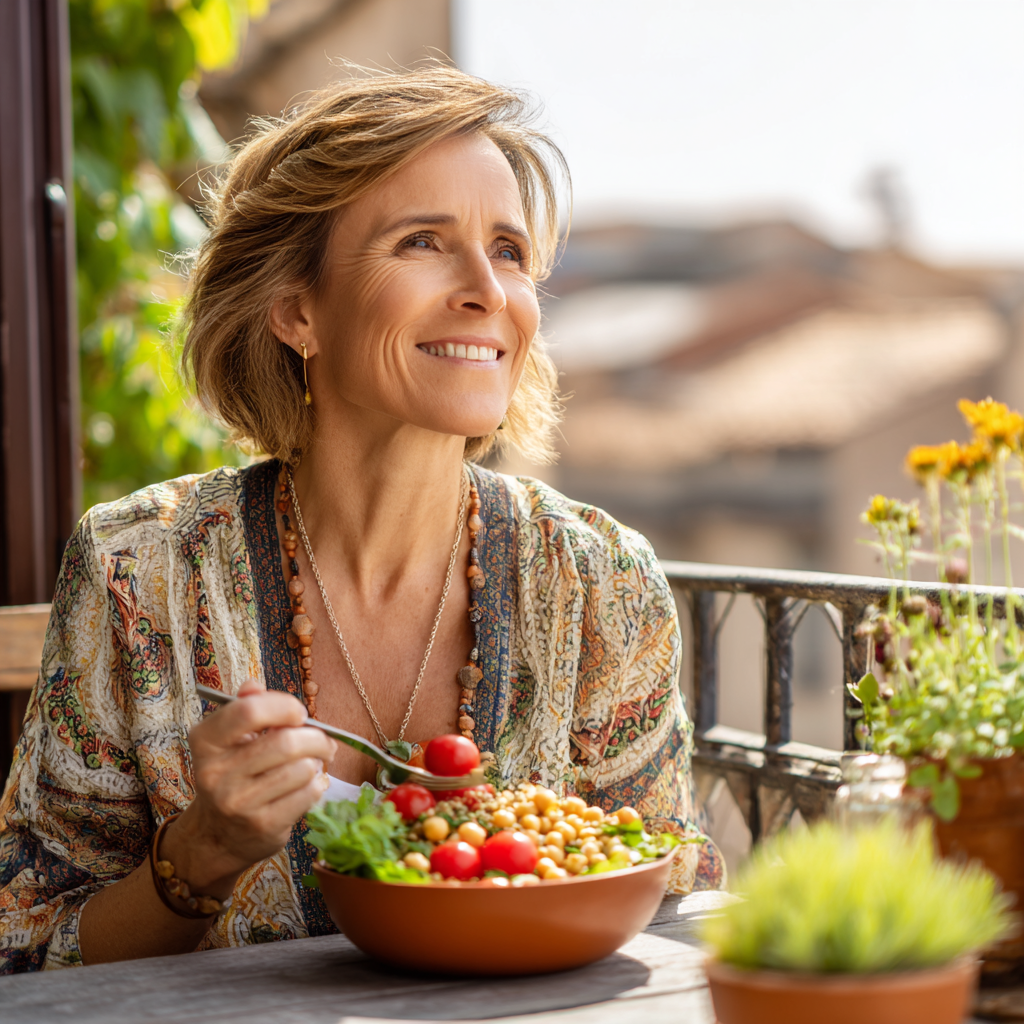 Diagrama echilibrului nutrițional cu alimente colorate reprezentând macronutrienții